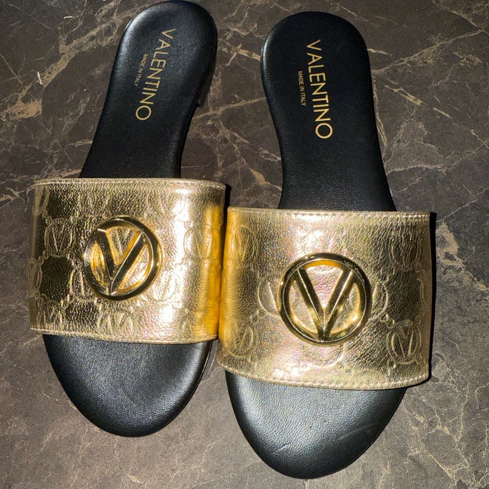 New! Valentino by Mario Valentino Logo Slide Sandals - Picture 2 of 3